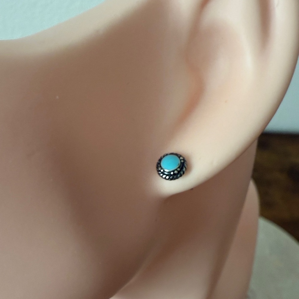 Silver Tone and Blue Single Stud Earring